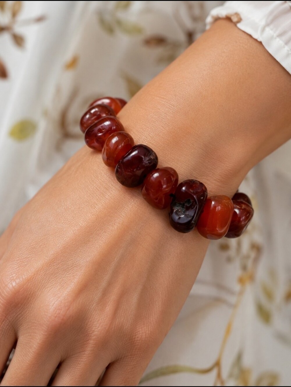 Carnelian Stretch Bracelet Tumbled Rocks Stones Hound Nature's Beauty Restrung